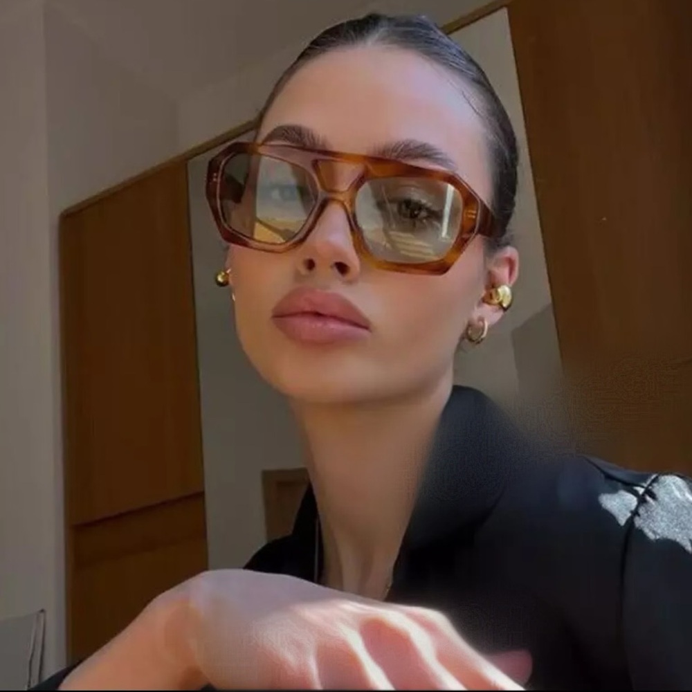 FASHION NEW Retro Double Bridges Sunglasses Big Frame Brown Gradient Eyewear